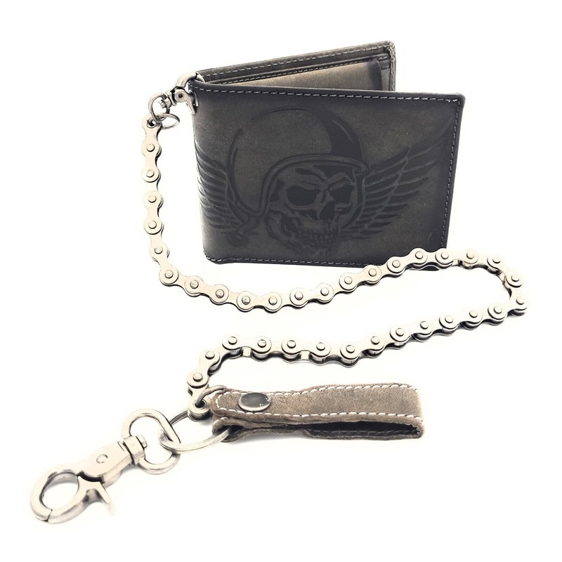 Lemasi Biker Wallet with Chain Natural Hunter Leather Wallet with