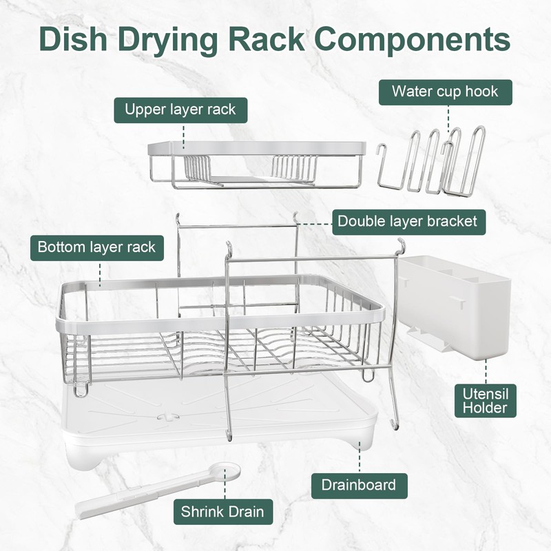 LIYI Dish Drying Rack,Large Dish Rack for Kitchen Counter,2-Tier Dish
