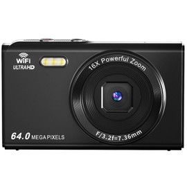YULINJIA Digital Camera 4K Transmitting to Smartphones, Digital Camera, WIFI Transmission Function, 64 Megapixels, 64 GB Micro SD Card Included, Auto Focus Function, 16x Digital Zoom, LED Light
