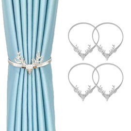 Winlauyet Pack of 4 Curtain Tiebacks Elk Design Tiebacks Curtain Clip Alloy Feather Curtain Holdbacks for Curtains (Silver)