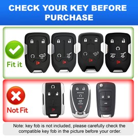 ACEBOY for Chevy Key Fob Cover, Soft TPU Key Case Protector with Leather Keychain Compatible with Chevy Suburban Tahoe Silverado GMC Terrain Yukon Sierra Acadia (Black,3/4/5/6 Buttons)