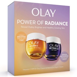 Olay Power of Radiance Giftset: Vitamin C Anti-Dark Spot SPF 30 Day Cream Face Moisturiser 50ml + Retinol 24 Night Cream 50ml, Brightening Glow Skincare for Women