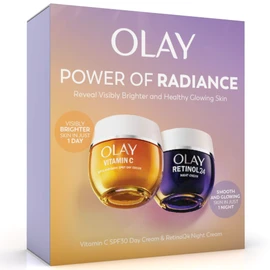 Olay Power of Radiance Giftset: Vitamin C Anti-Dark Spot SPF 30 Day Cream Face Moisturiser 50ml + Retinol 24 Night Cream 50ml, Brightening Glow Skincare for Women