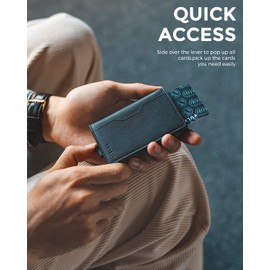 VULKIT Pop up Wallet Credit Card Holder with Leather Slots RFID Blocking Metlal Bank Card Case for Men or Women(Black)