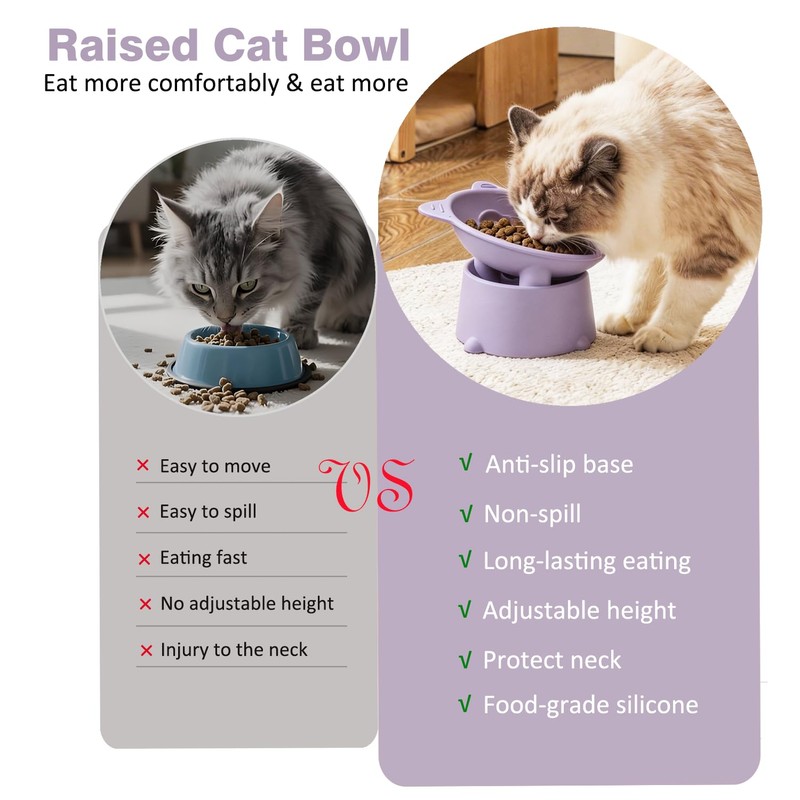 Silicone Slow Feeder Cat Bowl, 5.4'' Elevated Cat Slow Feeder