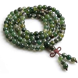 Heart Chakra Green Moss Agate mala necklace 8mm meditation Mala beads 108 prayer beads | Unconditional love Abundance Forgiveness Trust Compassion Child birth, w/velvet or 100% Jute pouch