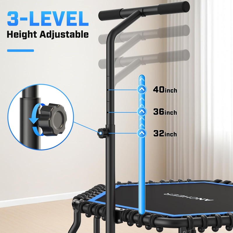 ANCHEER 50" Rebounder Trampoline for Adults with Adjustable Bar, 550