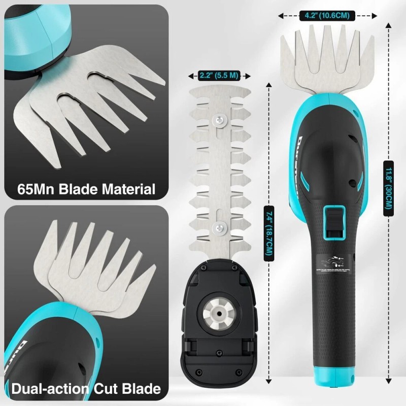 DURATECH 3.6V 3-in-1 Handheld Electric Cordless Hedge Trimmer for Garden,