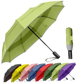 MRTLLOA 42/49 Inch Large Windproof Travel Umbrella, Double Canopy Vented Waterproof Compact Folding Golf Umbrellas for Rain(49 Inch, Grass Green)