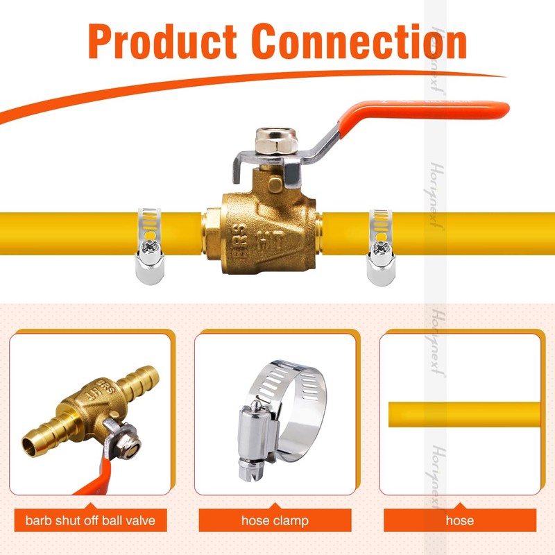Horiznext 3/8 inch brass mini shut off ball barb valve