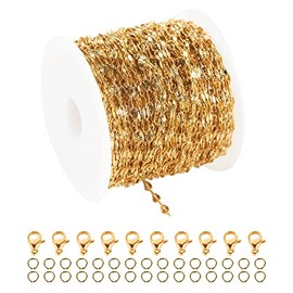 UMAOKANG 32.8 Feet Gold Plated Jewelry Chain Link Stainless Steel Chain Spool Necklace Chain Bulk with Lobster Clasp and Jump Rings for Jewelry Making DIY Bracelet Anklet