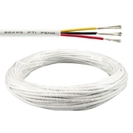 22 Gauge 3 Conductor Electrical Wire, 65.6FT White PVC Jacket Low Voltage 300V, 22 AWG Tinned Copper 3 Wire Unshielded Stranded Electrical Wire for LED Lighting, Automotive