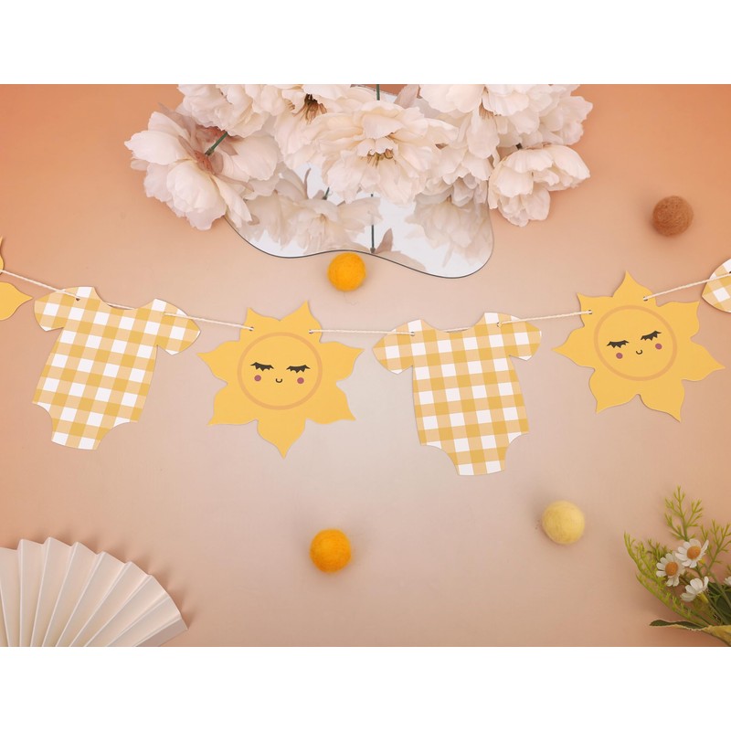 Yellow Gingham Sun Bodysuit Banner,Gingham Sunshine Baby Shower Banner