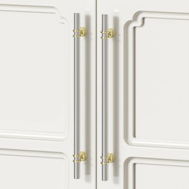 Rergy Cabinet Handles Drawer Pulls and Knobs, 10Pack Brushed Nickel and Gold 6-1/4inch Hole Center, Kitchen Hardware for Dresser Handle Zinc Alloy Furniture Pull