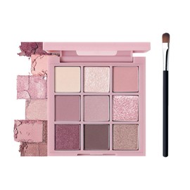 Pink Eyeshadow Palette, Make-Up Palettes Shimmer Glitter Eye Shadow Pallets for Women, Matte Make up Palette Set, 9 Colour Nude Natural Long Lasting Highly Pigmented Pink Brown Eyeshadow with Brush