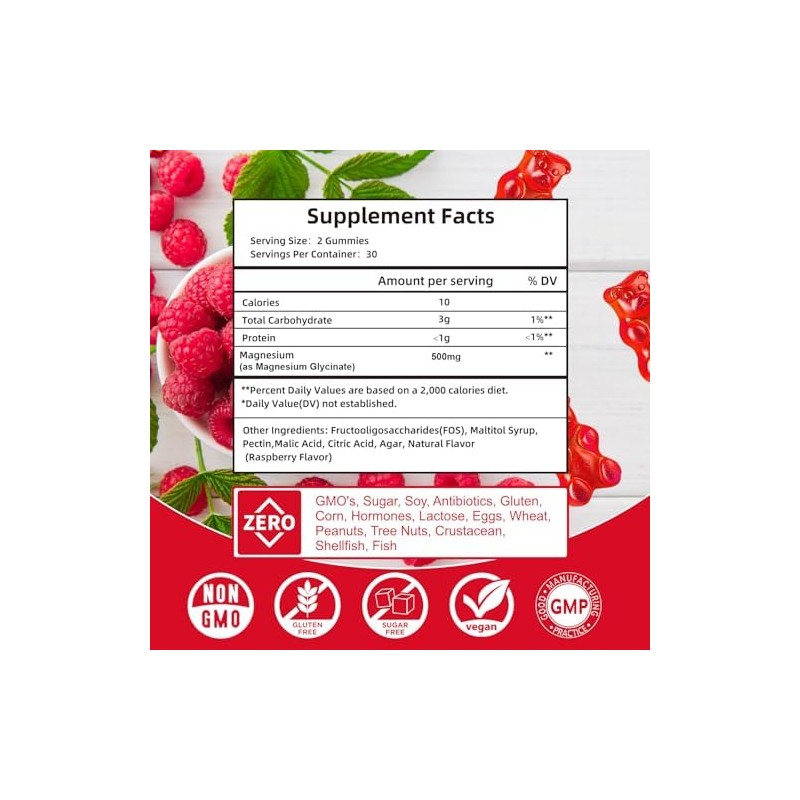 Glicinato de Magnesio Glicinato 500mg Gomitas de Magnesio Relajación Calma
