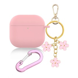 Case for AirPods 4 Case Cover with Cute Keychain, Cartoon Flowers Funny Soft Silicone Shockproof Cover with Carabiner for AirPods 4th Generation Wireless Charging for Women Men Girl (Pink)
