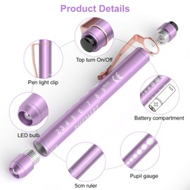 RISEMART Pen Light, Nurse LED Medical Penlight with Pupil Gauge for Nursing Students Doctors, Warm/White Light, Pen Lights for Nurses Doctors EMT with Batteries