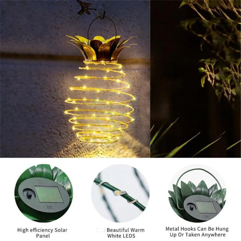 U-Vathing 2Pack 24LEDS Outdoor Solar Pineapple Lights,Waterproof Hanging Solar Lantern