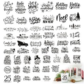 56Pcs Christmas Words Rub on Transfers for Crafts Vinyl Christmas Word Ornament Sticker Decals for Glass Jars Ball Bottle Wood Wall Decor (joy56)