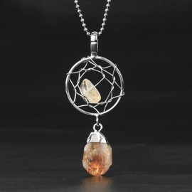 Jeulia Irregular Natural Crystal Necklace: Dream Catcher Healing Reiki Quartz Pendant Citrine Amethyst Stone Balancing Chakra Gemstone Jewellery for Her Women Wife Gift