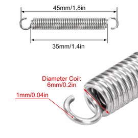 GUNGY Tension Springs with Hooks Stainless Steel Tension Spring 45 mm Outer Diameter 6 mm Wire Diameter 1.0 mm Maximum Tensile Force 3.39 kg 1.0 x 6 x 45 mm Pack of 20