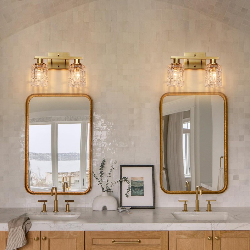 huong son 2 Light Brushed Gold Bathroom Vanity Light Over