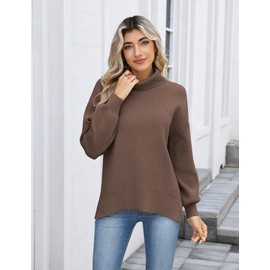 Zeagoo Women's Turtleneck Sweater 2025 Fall Winter Chunky Knit Oversized Sweaters Casual Side Slit Pullover Jumper Top