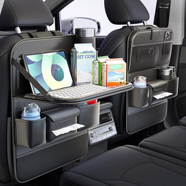 Fancemot Leather Car Back Seat Organizer, Foldable Table Back Seat Car Organizer, PVC Cars Backseat Organizer, Partition Storage, Easy to Clean (Style 2)