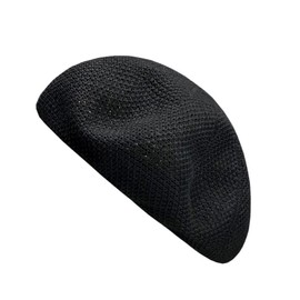 RUNQIU Men's Women's Summer Polyester Cotton Painter's Hat, Flat Knit Beret, Black