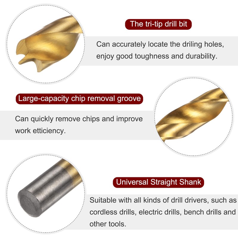 sourcing map 3pcs Brad Point Drill Bit 12.5mm(31/64") Dia Straight