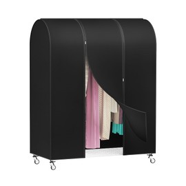 Zilink 50'' Garment Rack Cover Dustproof Clothes Rack Cover Breathable Garment Bags Protector Wardrobe Cover with 2 Durable Zippers for Garment Rack, Black, (Rack Not Included)