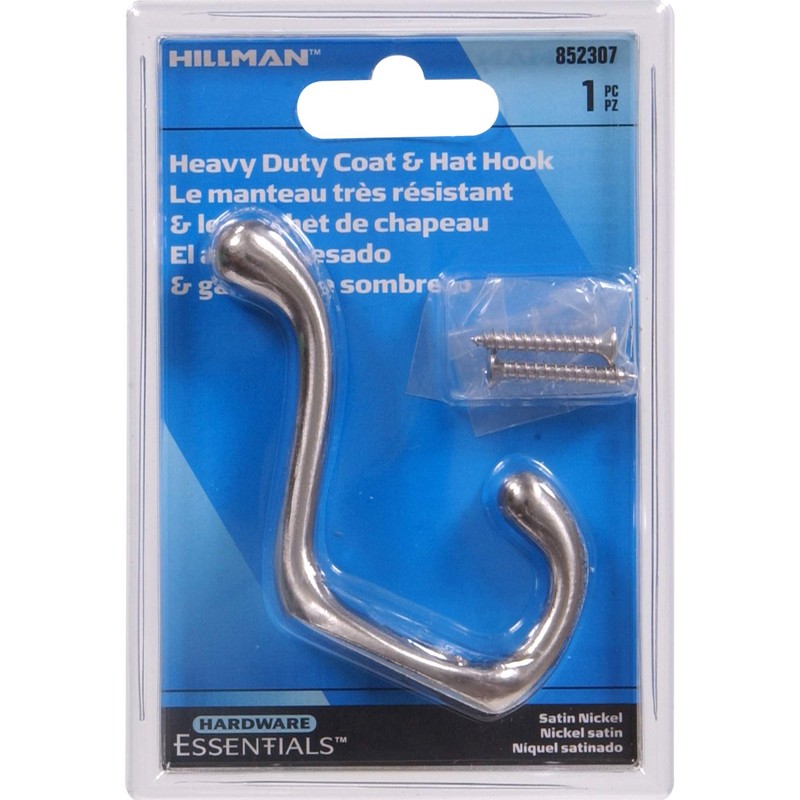 Hardware Essentials 852307 Heavy Duty Coat and Hat Hook Satin