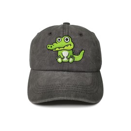 ZKFE Embroidered Alligator Hat for Toddler Boy Girl, Washed Black Crocodile Baseball Cap Cotton Dad Hat for for Kids Child