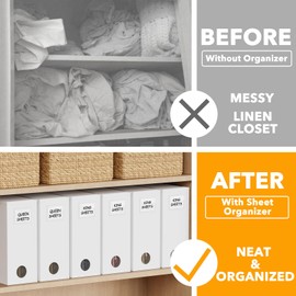 SpaceAid 6 Pack Bed Sheet Organizers and Storage, Foldable Sheet Organizer for Linen Closet, Sheets Set Folder Keeper with Window XL (Queen & King Size) Bedding Container, (White, 6 Pack)