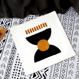 Smiling Onion Boho Square Geo Bohemian Throw Pillow Covers 18x18 Abstract Cotton Hand Woven Throw Pillowcase for Couch Sofa Bed Stylish Decor,Simple Cotton Textured Cushion Sham,1PC(Black&Tan)