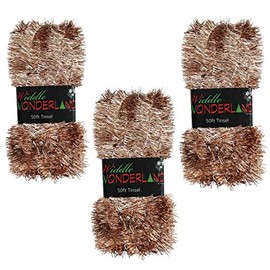 Home Decorative Christmas Tree Decoration Tinsel, Pack of 3 - 50ft x 3cm (Rose Gold)