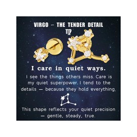 Zodiac Constellation Flat Back Stud Earrings – 14K Gold Plated Surgical Steel Studs with CZ, Dainty Screw Back Earrings for Women, Stainless Steel Flatback Stud Set Inspired Horoscope Jewelry Gifts (Virgo (2pcs Single Earring Not a Pair))