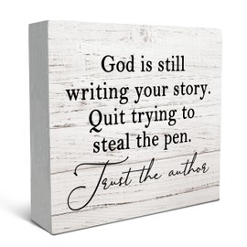 SRADMO God Is Still Writing Your Story, Prayer Room Decor 8x8, Christian Bible Verse Decor Wooden Box Sign For Home Office, Inspirational Signs Shelf Table Decorations