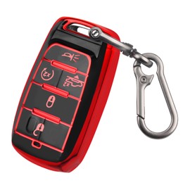 QBUC for Dodge Key Fob Cover, Fits for Dodge RAM 1500 2500 3500 4-5 Buttons 2019 2020 2021 2022 2023 TPU Key Fob Case with Keychain, Smart Remote Accessories Key Fob Protection (Red)