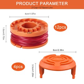 RISAKOGO 12 Pieces Grass Trimmer Thread for All 20 V Worx Grass Trimmers and 4 Pieces Trimmer Spool Cap Edger Spool Cap, Durable Replacement Thread Spools for Improved Cutting Speed