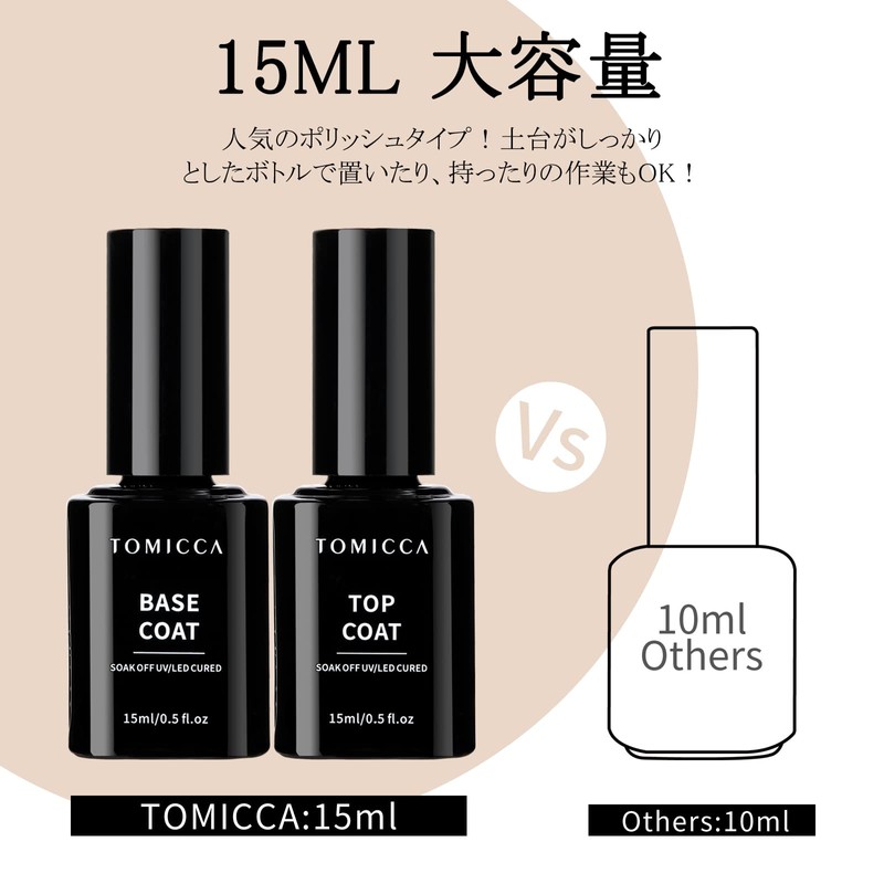 TOMICCA Gel Nail Top Coat & Base Coat 15ml 2-Piece