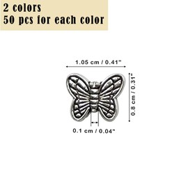 vokoko 100Pcs Metal Butterfly Beads Silver Gold Butterfly Spacer Beads for Jewelry Making Mini Butterfly Shaped Metal Beads for Bracelets Necklace Earring Making Butterfly Charms
