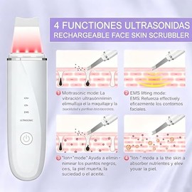 Peeling Ultrasónico Facial Skin Scrubber Exfoliación Facial Ultrasónica Limpiador de Poros para Limpieza Facial y Cuidado Facial con Fundas de Silicona