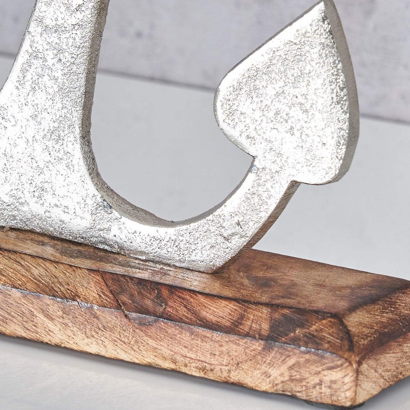 levandeo Anchor Sculpture 18 x 22 cm Silver Mango Wood
