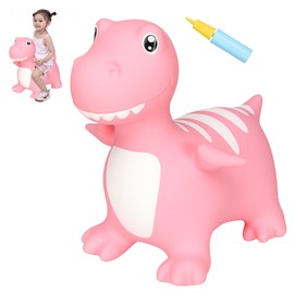 INPANY Bouncy Horse, Dinosaur Hopper Toys, Toddler Bouncing Animal, Dinosaur Party Decorations, Kids Inflatable Ride on Rubber Bouncer, Outdoor Cool Birthday Gift for 2 3 4 Yr Boy Girl Pink