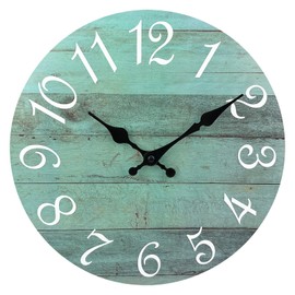 Plumeet 30 cm Wooden Wall Clock Frameless Wall Clock with Silent Quartz Movement Modern Rustic Coastal Country Village Clock Decoration Living Room Bedroom Kitchen Green