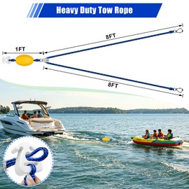 Boat Tow Harness for Tubing, Self Centering Boat Tow Rope with Pulley and Large Hooks, Heavy Duty Tubing Rope for 1-4 Riders Towable Tubes, Water Ski, Wakeboarding, Watersports(Blue & Black)