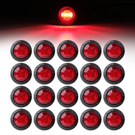 LEDVILLAGE 20 Pcs 3/4 Inch Red Light Mini Round Bullet Side Marker Clearance Signal Sealed Button Lamps with Grommet for Trailer Truck Lorry Boat Pickup 12V DC 3LED