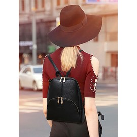 DEERWORD Women's Backpack Bags Women Elegant Bag City Backpack Handbag Vintage PU Leather 3020 1-Piece Set, Black V3, Adjustable strap